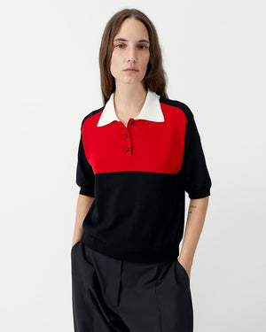 ORGANIC COTTON COLORBLOCK POLO / BLACK