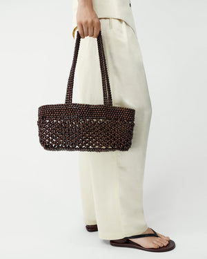 WOODEN BEADS MINI BAG / BROWN