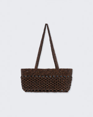WOODEN BEADS MINI BAG / BROWN