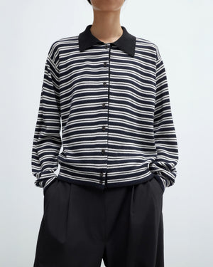 MERINO WOOL STRIPED POLO CARDIGAN / MULTICOLOR