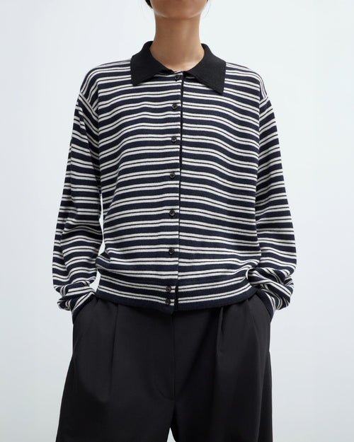 MERINO WOOL STRIPED POLO CARDIGAN / MULTICOLOR