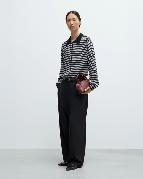 MERINO WOOL STRIPED POLO CARDIGAN / MULTICOLOR