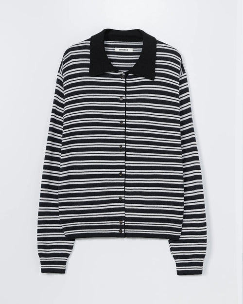 MERINO WOOL STRIPED POLO CARDIGAN / MULTICOLOR