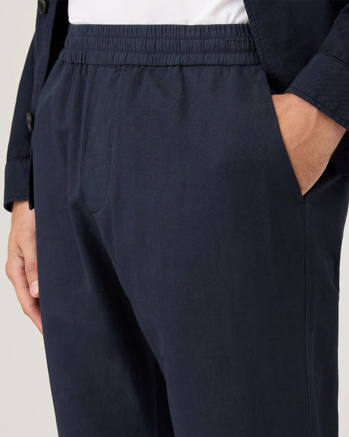 COTTON LINEN DRAWSTRING TROUSER / NAVY