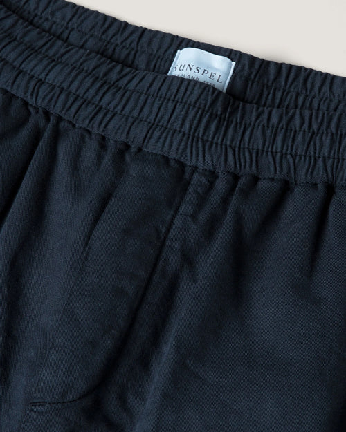 COTTON LINEN DRAWSTRING TROUSER / NAVY