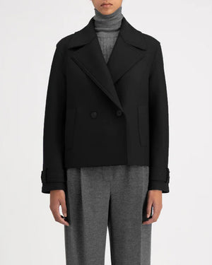 CROPPED PRESSED WOOL PEACOAT / BLACK