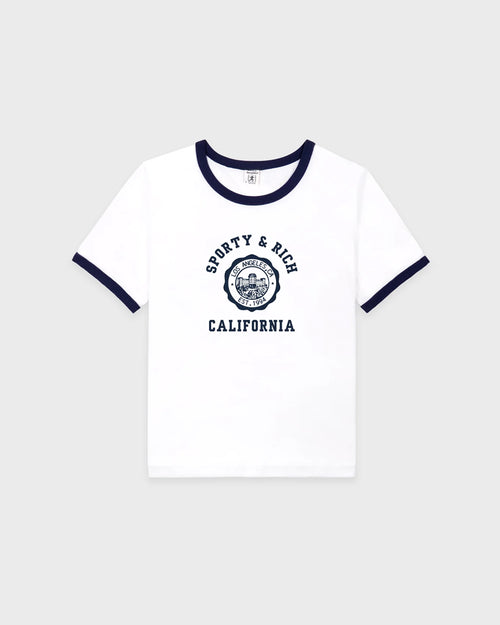 CALIFORNIA EMBLEM SOFT RINGER TEE / WHITE/DARK NAVY