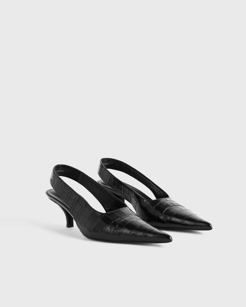 CLASSIC CROCO-EMBOSSED SLINGBACKS / BLACK