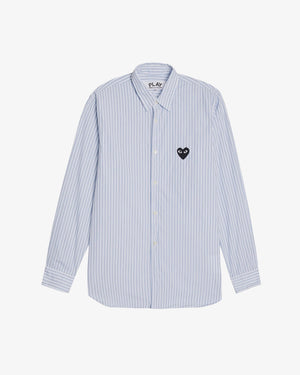 B020 UNISEX BLACK HEART STRIPE SHIRT / BLUE BLACK STRIPE