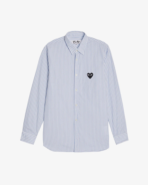 B020 UNISEX BLACK HEART STRIPE SHIRT / BLUE BLACK STRIPE