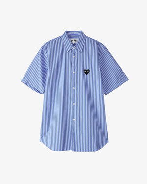 B022 UNISEX BLACK HEART S/S SHIRT/ BLUE STRIPE