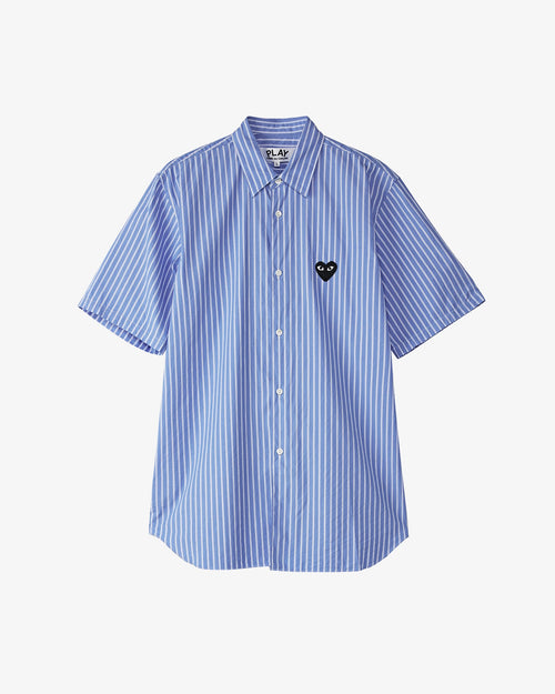 B022 UNISEX BLACK HEART S/S SHIRT/ BLUE STRIPE