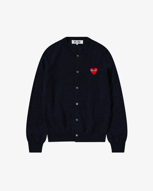 N007 WOMENS RED HEART CARDIGAN / NAVY (L)