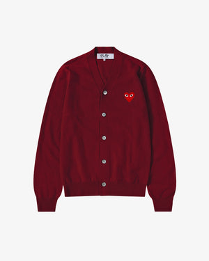 N008 UNISEX RED HEART CARDIGAN / BURGUNDY