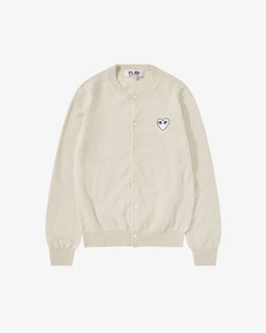 N065 WOMENS WHITE HEART CARDIGAN / NATURAL (M + L)