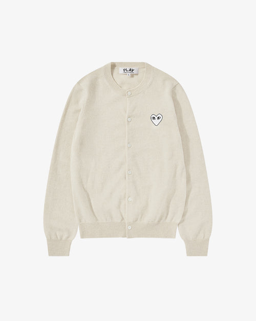 N065 WOMENS WHITE HEART CARDIGAN / NATURAL (M + L)