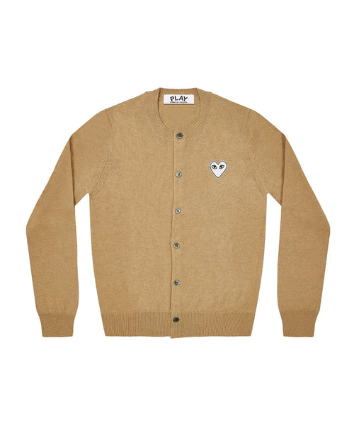 N065 WOMENS WHITE HEART CARDIGAN/ CAMEL (L)