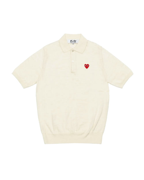 N094 UNISEX RED HEART POLO SHIRT / WHITE