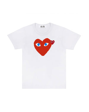 T086 UNISEX BIG RED HEART BLUE EYES T-SHIRT / WHITE