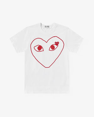 T100 UNISEX RED HEART OUTLINE T-SHIRT / WHITE