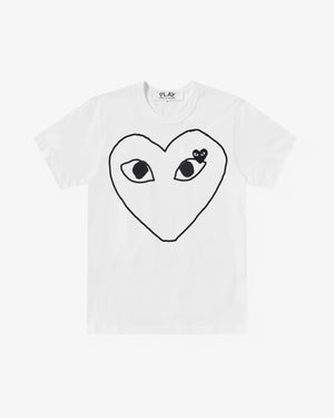 T102 UNISEX BLACK HEART OUTLINE T-SHIRT / WHITE