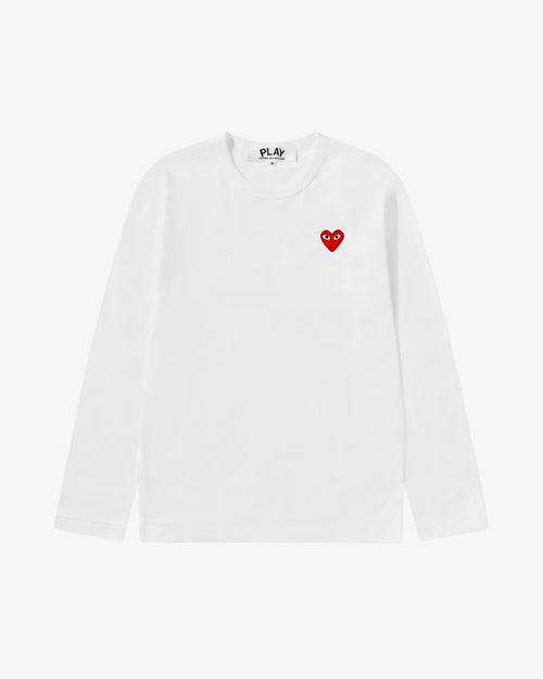 T118 UNISEX LS RED HEART T-SHIRT / WHITE