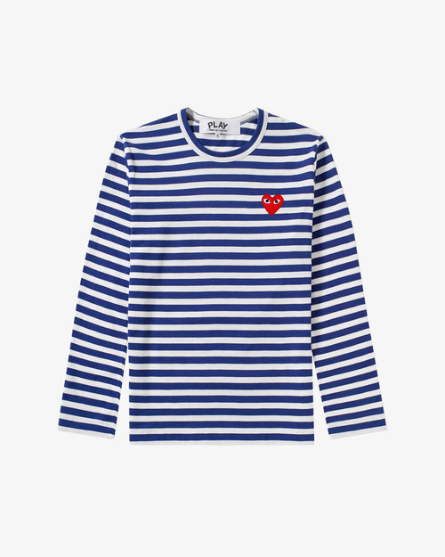 T164 UNISEX RED HEART L/S T-SHIRT / NAVY STRIPE