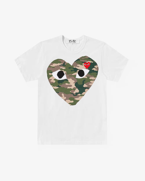 T242 UNISEX BIG CAMO HEART PRINT T-SHIRT / WHITE