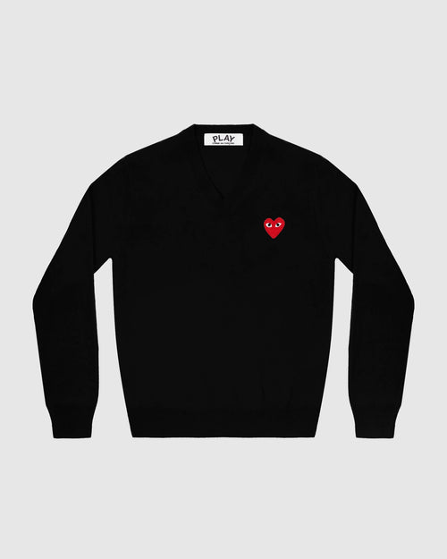 N002 UNISEX RED HEART V-NECK SWEATER / BLACK