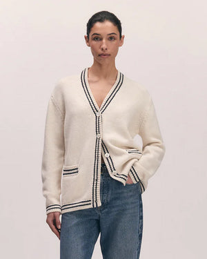 CLODAGH V-NECK CARDIGAN / WHITE / NAVY
