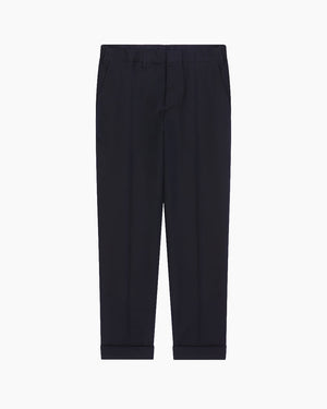 CUFFED COTTON WOOL PANTS / NAVY