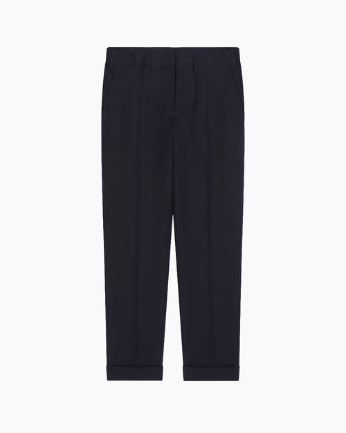 CUFFED COTTON WOOL PANTS / NAVY