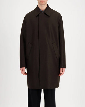 FLY FRONT COAT PRESSED WOOL / DARK BROWN