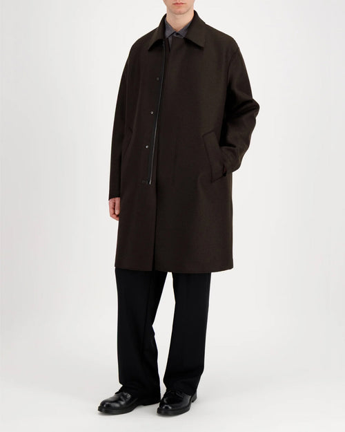 FLY FRONT COAT PRESSED WOOL / DARK BROWN