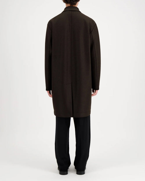 FLY FRONT COAT PRESSED WOOL / DARK BROWN