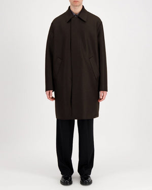 FLY FRONT COAT PRESSED WOOL / DARK BROWN