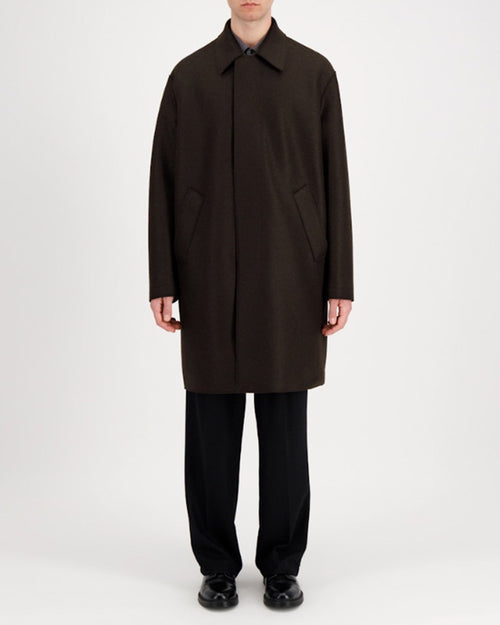 FLY FRONT COAT PRESSED WOOL / DARK BROWN