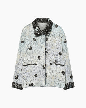 CHERRY BLOSSOM PADDED JACQUARD SHORT COAT / OPALE