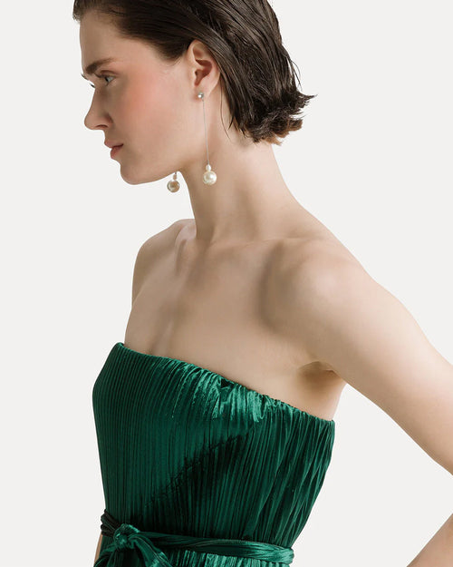 SILKY VELVET PLEATED JERSEY MIDI DRESS / JADE