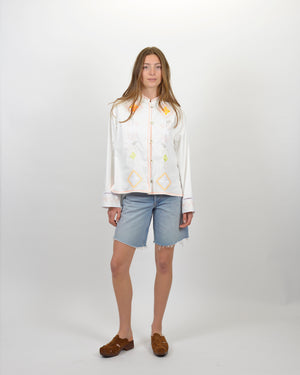 ONIRIC BLOSSOM EMBROIDERY POPLIN JACKET SHIRT / BIANCO