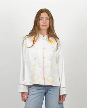 ONIRIC BLOSSOM EMBROIDERY POPLIN JACKET SHIRT / BIANCO