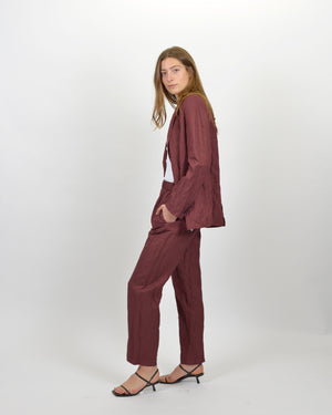 CONTEMPORARY CRINKLED COTTON ELASTICATED PANTS / CACAO