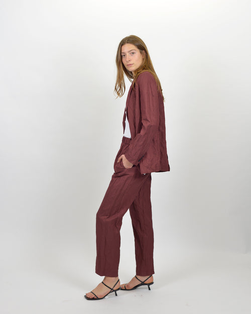 CONTEMPORARY CRINKLED COTTON ELASTICATED PANTS / CACAO