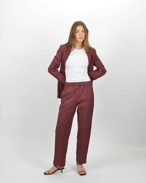 CONTEMPORARY CRINKLED COTTON ELASTICATED PANTS / CACAO
