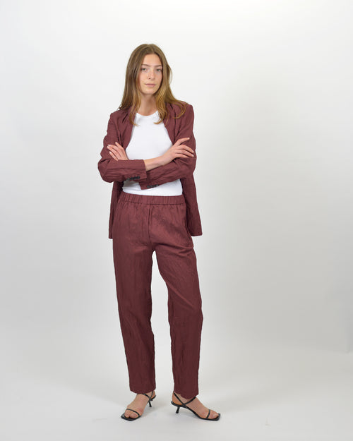 CONTEMPORARY CRINKLED COTTON ELASTICATED PANTS / CACAO