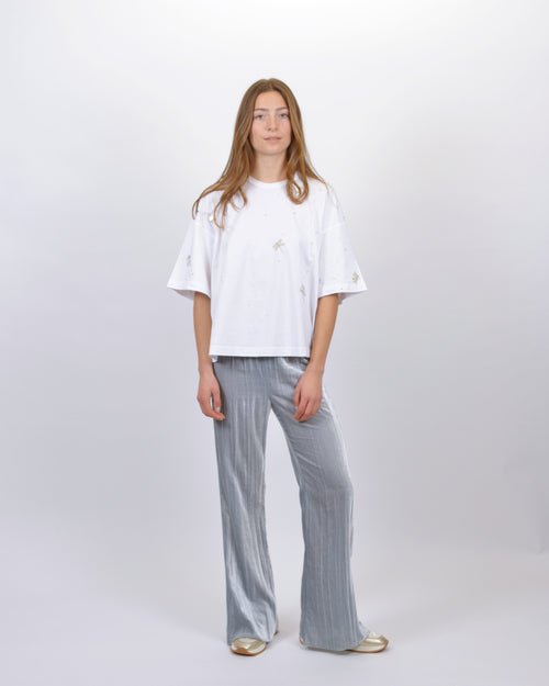 VELVET FLARE PANTS / SILVER