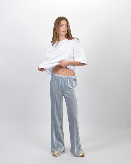 VELVET FLARE PANTS / SILVER
