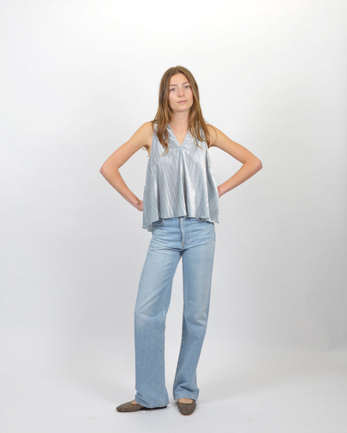 VELVET PLISSE TOP / SILVER