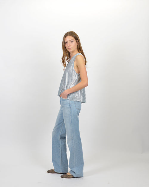 VELVET PLISSE TOP / SILVER
