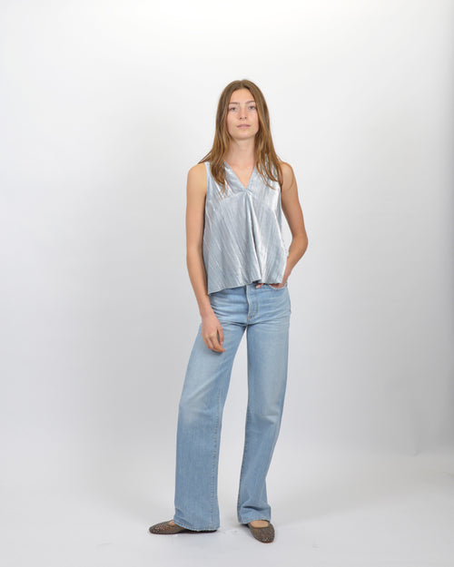 VELVET PLISSE TOP / SILVER